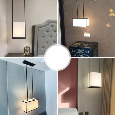 Lámpara colgante moderna minimalista de rectángulo de hierro y tela de 1 luz para dormitorio 