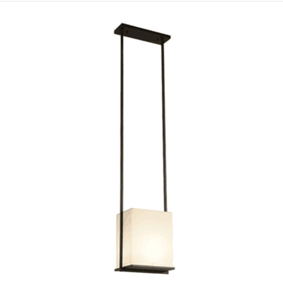 Lámpara colgante moderna minimalista de rectángulo de hierro y tela de 1 luz para dormitorio 