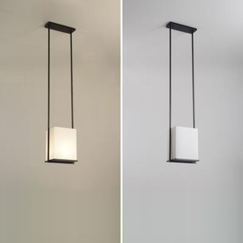 Lámpara colgante moderna minimalista de rectángulo de hierro y tela de 1 luz para dormitorio 