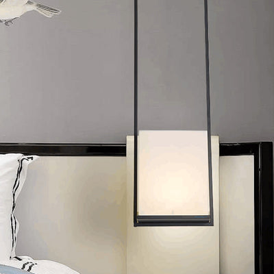 Lámpara colgante moderna minimalista de rectángulo de hierro y tela de 1 luz para dormitorio 