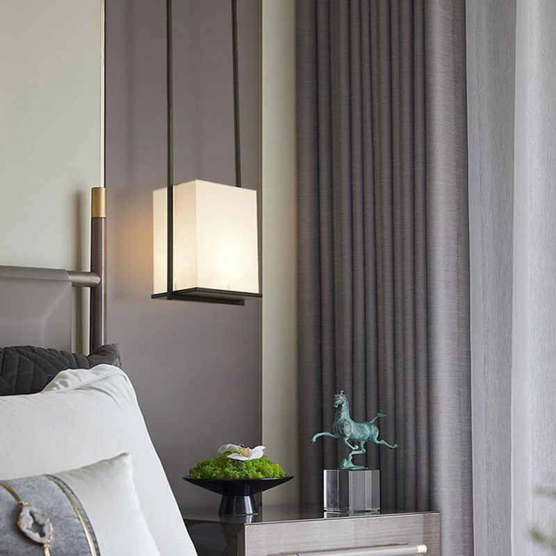 Lámpara colgante moderna minimalista de rectángulo de hierro y tela de 1 luz para dormitorio 