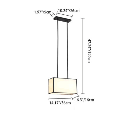 Lámpara colgante moderna minimalista de rectángulo de hierro y tela de 1 luz para dormitorio 