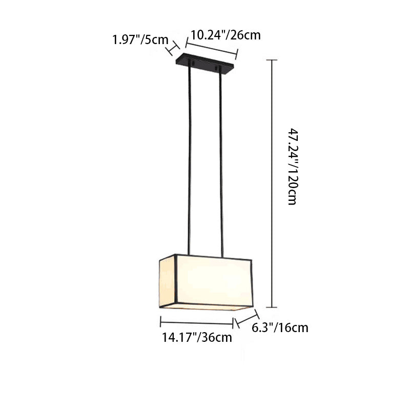 Lámpara colgante moderna minimalista de rectángulo de hierro y tela de 1 luz para dormitorio 