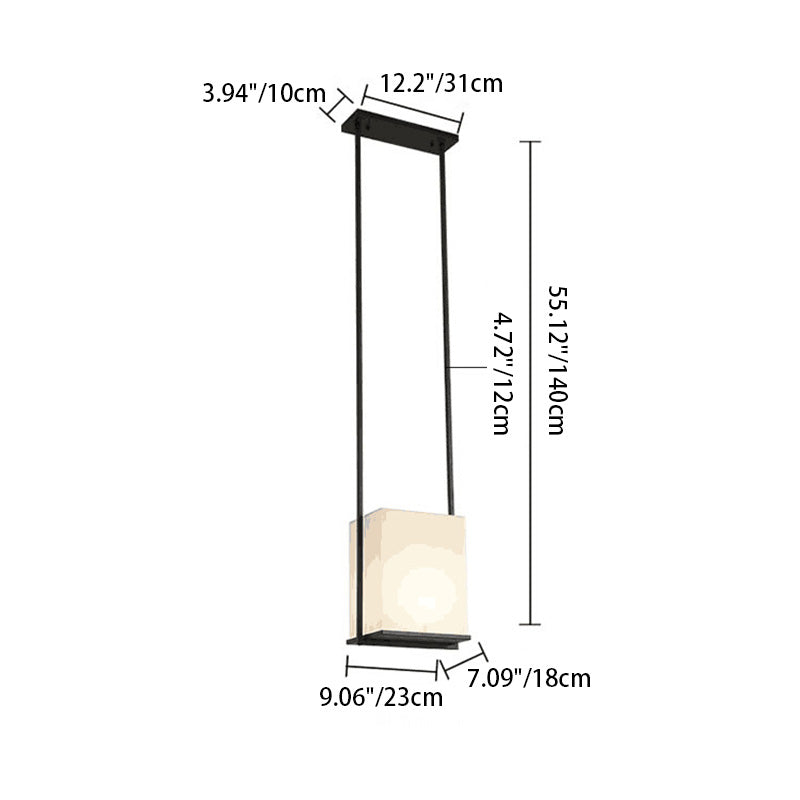 Lámpara colgante moderna minimalista de rectángulo de hierro y tela de 1 luz para dormitorio 