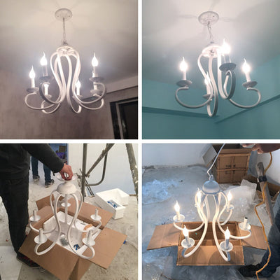 Lustre moderne minimaliste à 6 lumières en verre et fer rond à pétales pour salon 