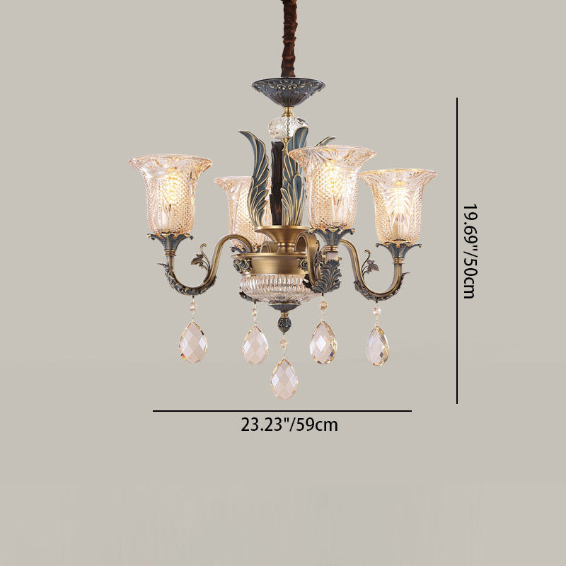 Lustre moderne de luxe en forme de goutte ronde en verre de cuivre avec cristaux 4/6 lumières pour salon 