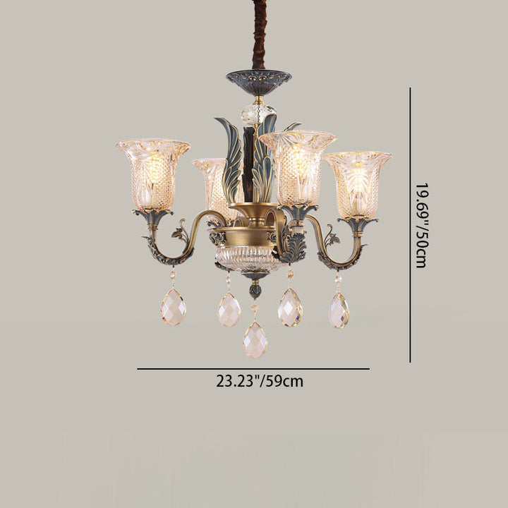 Lustre moderne de luxe en forme de goutte ronde en verre de cuivre avec cristaux 4/6 lumières pour salon 