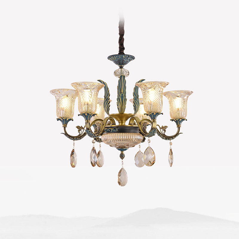 Lustre moderne de luxe en forme de goutte ronde en verre de cuivre avec cristaux 4/6 lumières pour salon 