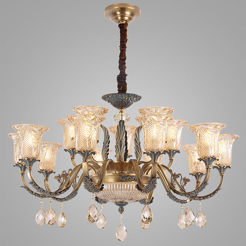 Lustre moderne de luxe en forme de goutte ronde en verre de cuivre avec cristaux 4/6 lumières pour salon 