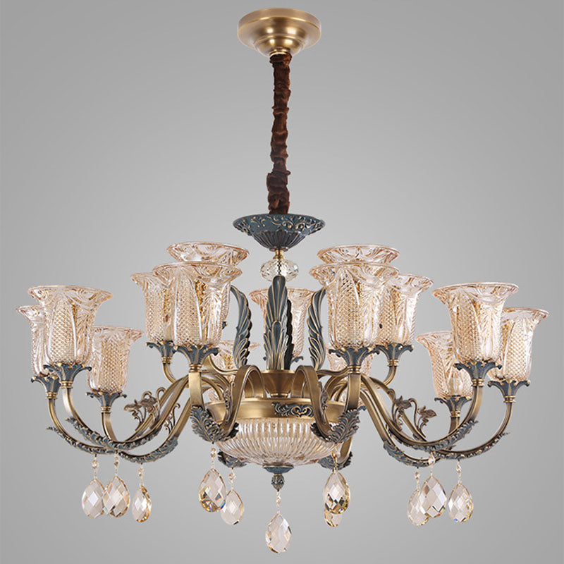 Lustre moderne de luxe en forme de goutte ronde en verre de cuivre avec cristaux 4/6 lumières pour salon 
