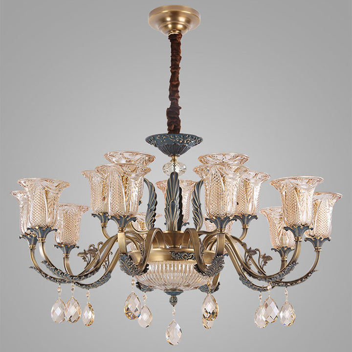 Lustre moderne de luxe en forme de goutte ronde en verre de cuivre avec cristaux 4/6 lumières pour salon 