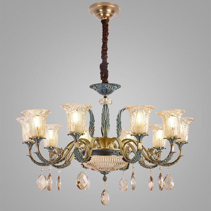 Lustre moderne de luxe en forme de goutte ronde en verre de cuivre avec cristaux 4/6 lumières pour salon 