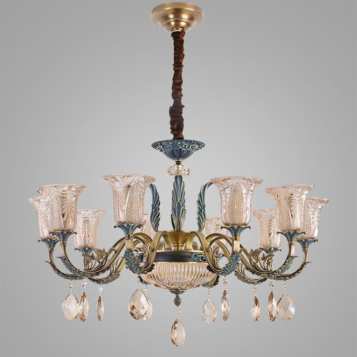 Lustre moderne de luxe en forme de goutte ronde en verre de cuivre avec cristaux 4/6 lumières pour salon 