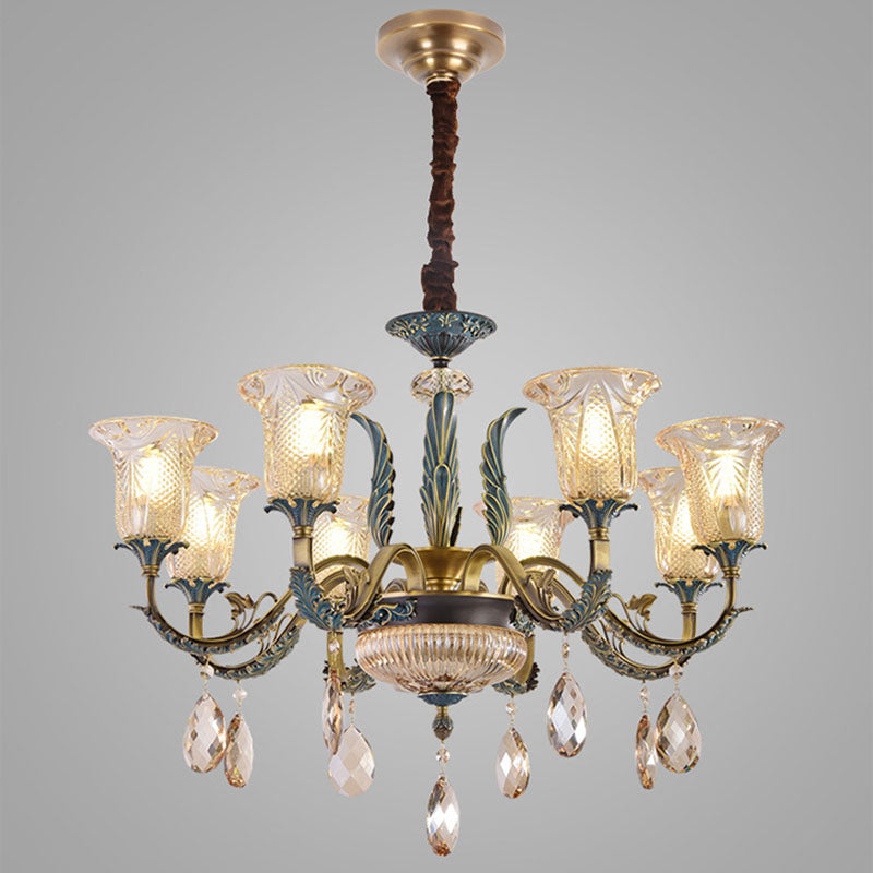 Lustre moderne de luxe en forme de goutte ronde en verre de cuivre avec cristaux 4/6 lumières pour salon 