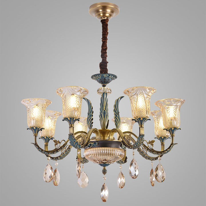 Lustre moderne de luxe en forme de goutte ronde en verre de cuivre avec cristaux 4/6 lumières pour salon 
