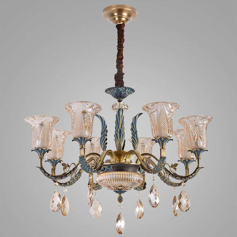 Lustre moderne de luxe en forme de goutte ronde en verre de cuivre avec cristaux 4/6 lumières pour salon 