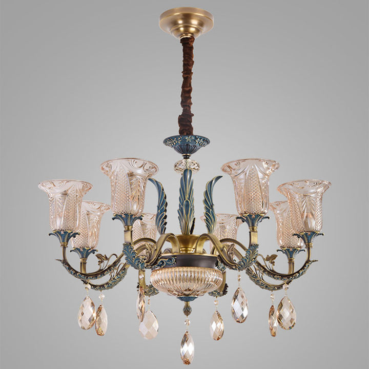 Lustre moderne de luxe en forme de goutte ronde en verre de cuivre avec cristaux 4/6 lumières pour salon 