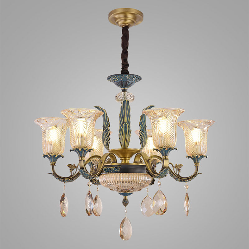 Lustre moderne de luxe en forme de goutte ronde en verre de cuivre avec cristaux 4/6 lumières pour salon 