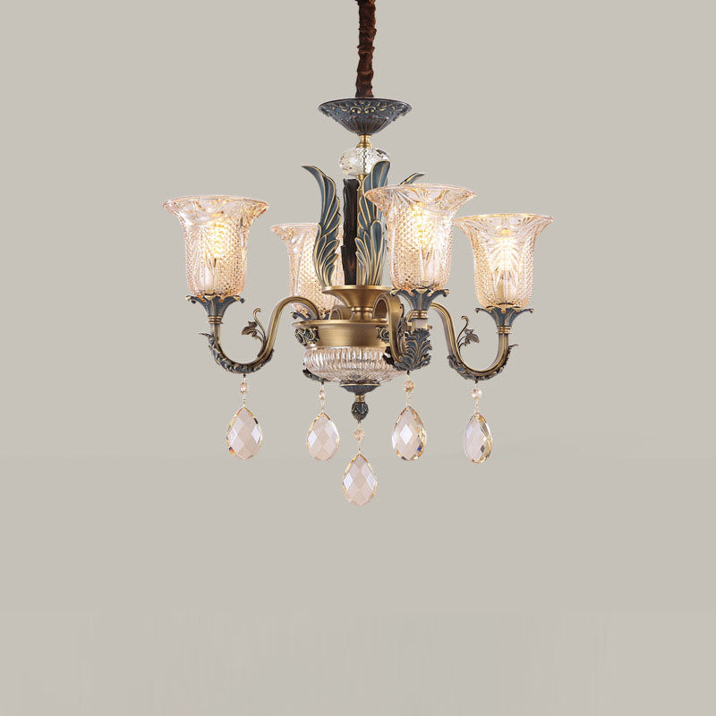Lustre moderne de luxe en forme de goutte ronde en verre de cuivre avec cristaux 4/6 lumières pour salon 