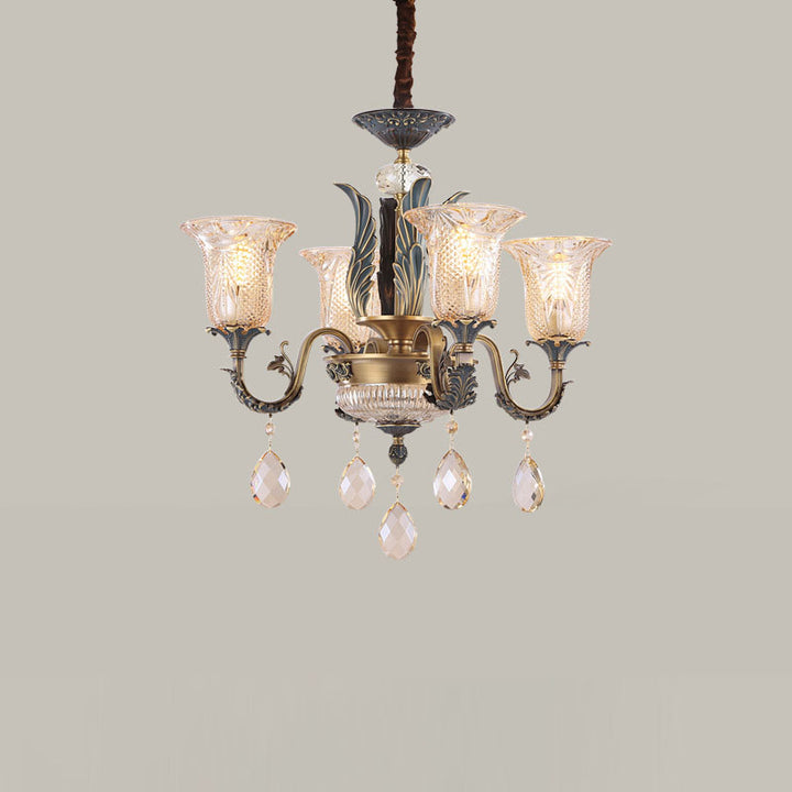 Lustre moderne de luxe en forme de goutte ronde en verre de cuivre avec cristaux 4/6 lumières pour salon 