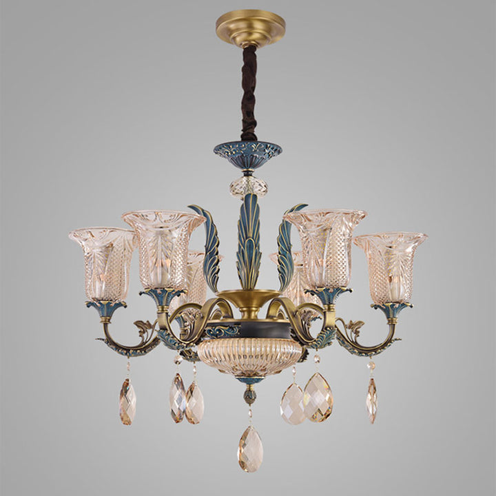 Lustre moderne de luxe en forme de goutte ronde en verre de cuivre avec cristaux 4/6 lumières pour salon 