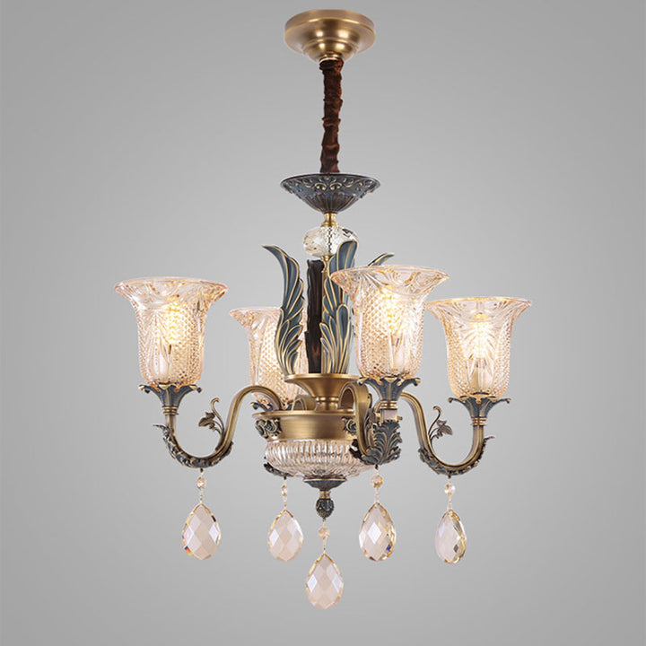 Lustre moderne de luxe en forme de goutte ronde en verre de cuivre avec cristaux 4/6 lumières pour salon 