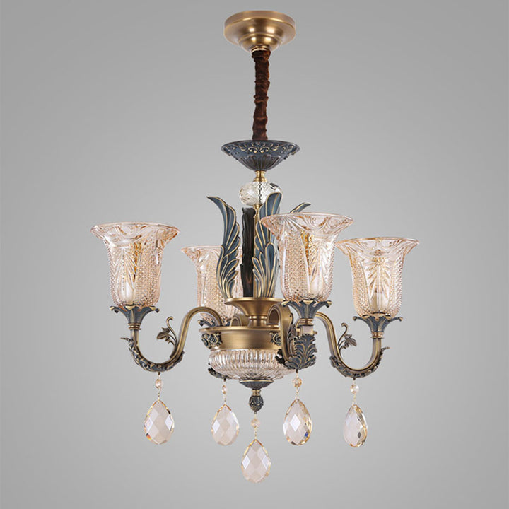 Lustre moderne de luxe en forme de goutte ronde en verre de cuivre avec cristaux 4/6 lumières pour salon 