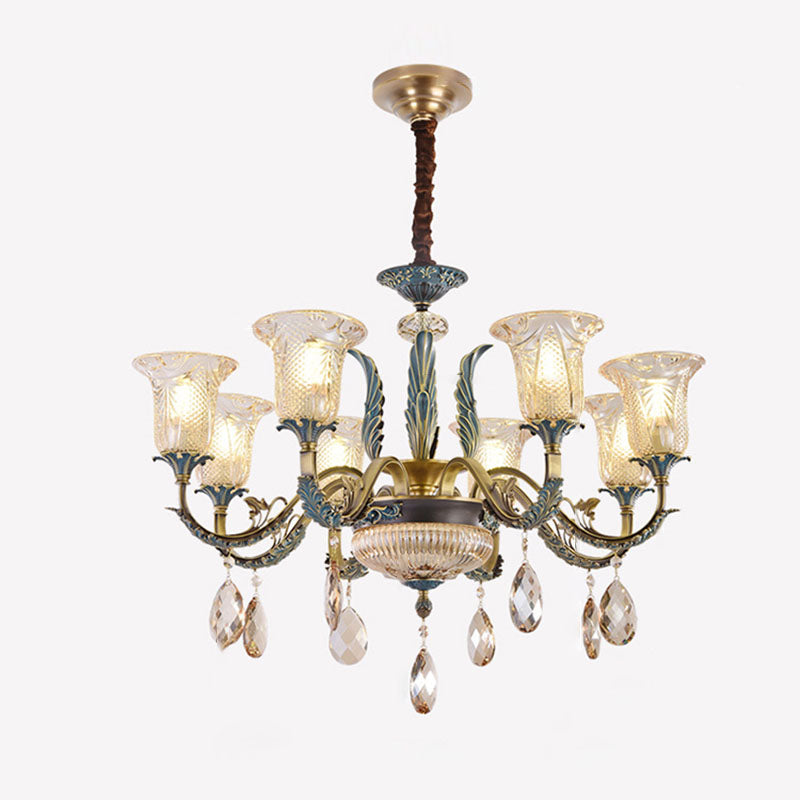 Lustre moderne de luxe en forme de goutte ronde en verre de cuivre avec cristaux 4/6 lumières pour salon 