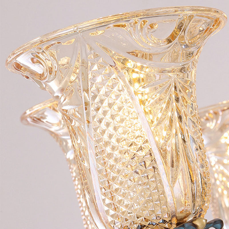 Lustre moderne de luxe en forme de goutte ronde en verre de cuivre avec cristaux 4/6 lumières pour salon 