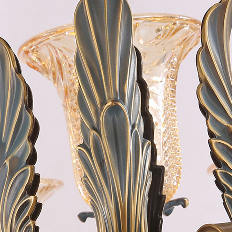 Lustre moderne de luxe en forme de goutte ronde en verre de cuivre avec cristaux 4/6 lumières pour salon 
