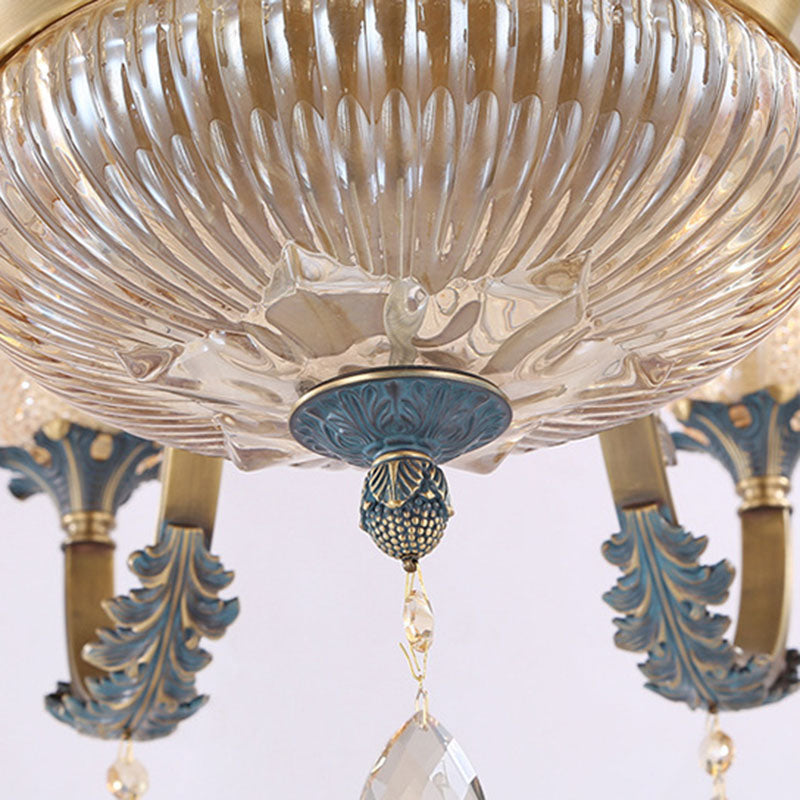 Lustre moderne de luxe en forme de goutte ronde en verre de cuivre avec cristaux 4/6 lumières pour salon 