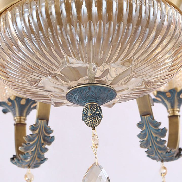 Lustre moderne de luxe en forme de goutte ronde en verre de cuivre avec cristaux 4/6 lumières pour salon 