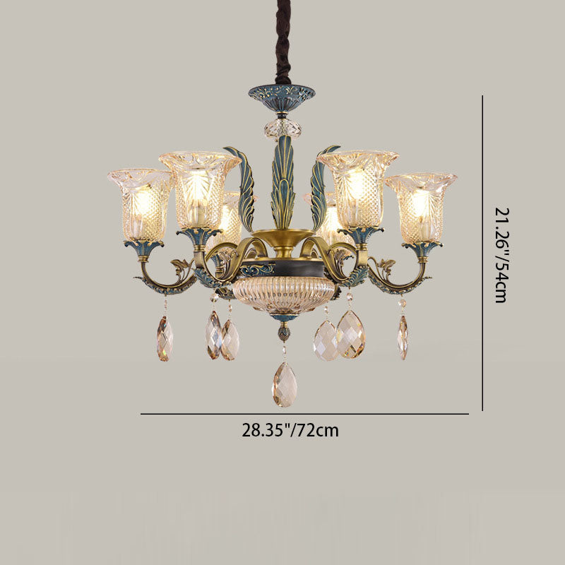 Lustre moderne de luxe en forme de goutte ronde en verre de cuivre avec cristaux 4/6 lumières pour salon 