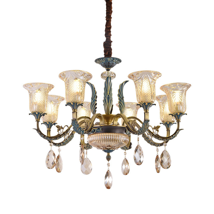Lustre moderne de luxe en forme de goutte ronde en verre de cuivre avec cristaux 4/6 lumières pour salon 