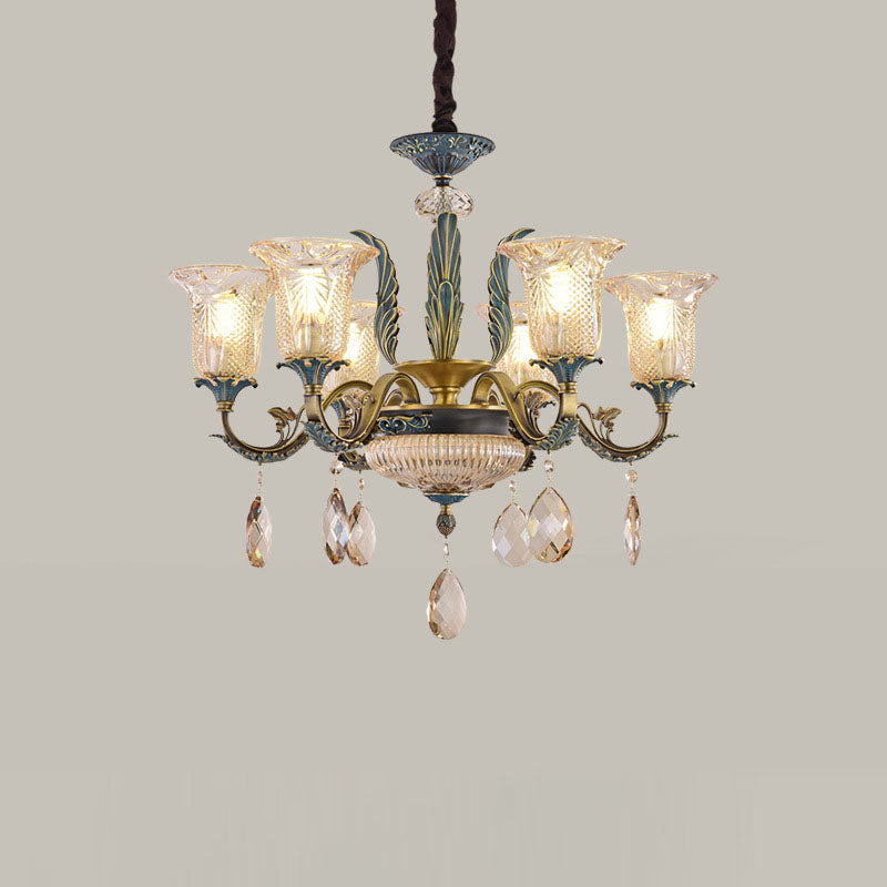 Lustre moderne de luxe en forme de goutte ronde en verre de cuivre avec cristaux 4/6 lumières pour salon 
