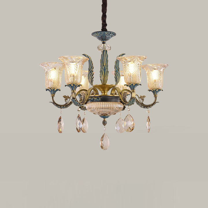 Lustre moderne de luxe en forme de goutte ronde en verre de cuivre avec cristaux 4/6 lumières pour salon 