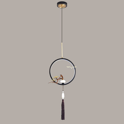 Traditionelle chinesische Kreis Kupfer Jade LED Pendelleuchte für Schlafzimmer 