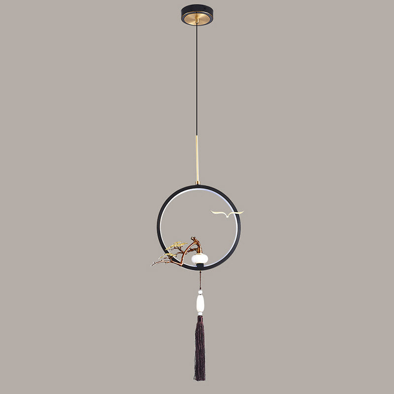 Traditionelle chinesische Kreis Kupfer Jade LED Pendelleuchte für Schlafzimmer 