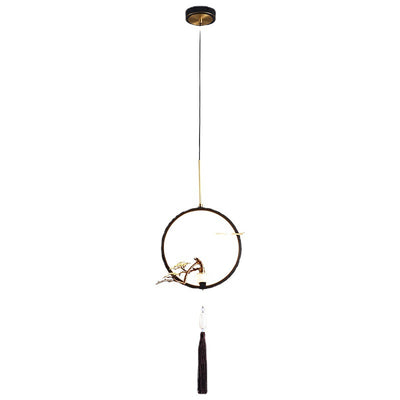 Traditionelle chinesische Kreis Kupfer Jade LED Pendelleuchte für Schlafzimmer 