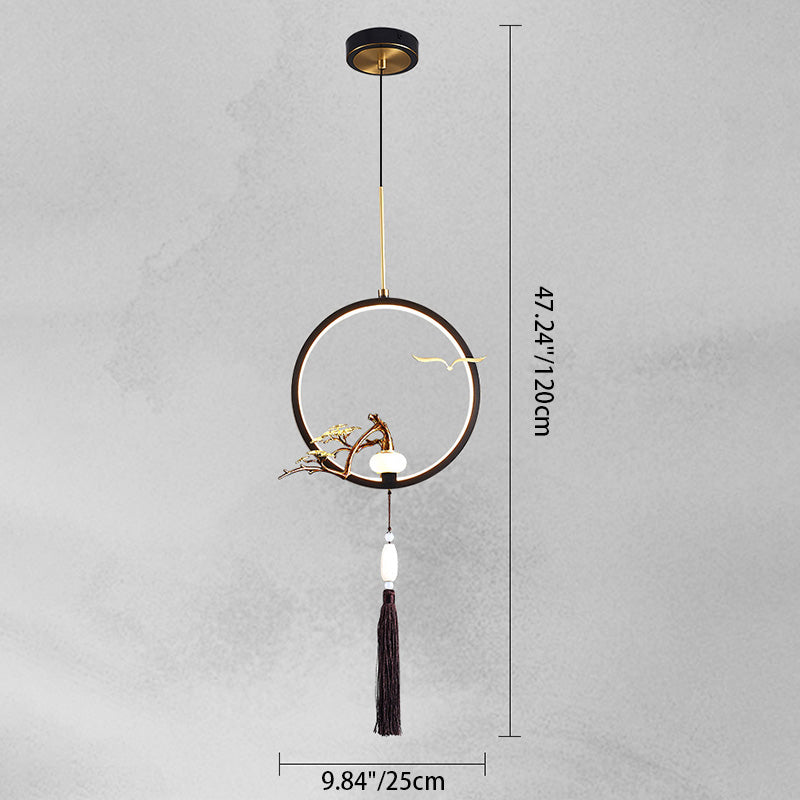Traditionelle chinesische Kreis Kupfer Jade LED Pendelleuchte für Schlafzimmer 