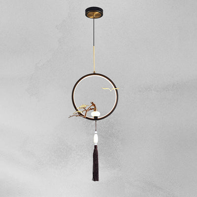 Traditionelle chinesische Kreis Kupfer Jade LED Pendelleuchte für Schlafzimmer 