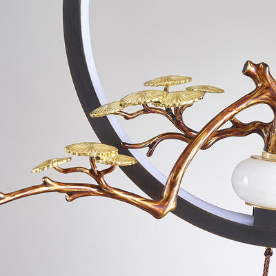 Traditionelle chinesische Kreis Kupfer Jade LED Pendelleuchte für Schlafzimmer 