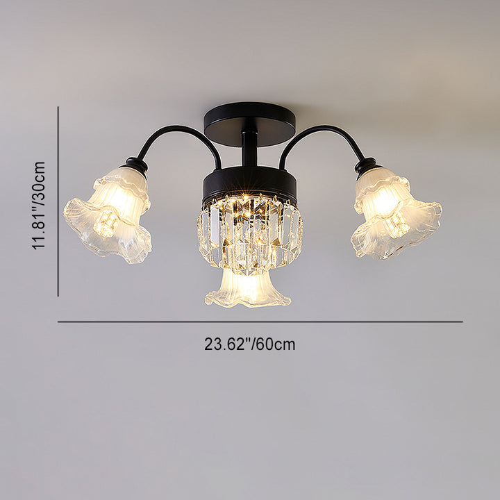 Moderne Luxus Blume Eisen Kristall Glas 3/6/8 Licht Semi-Flush Mount Deckenleuchte für Wohnzimmer 