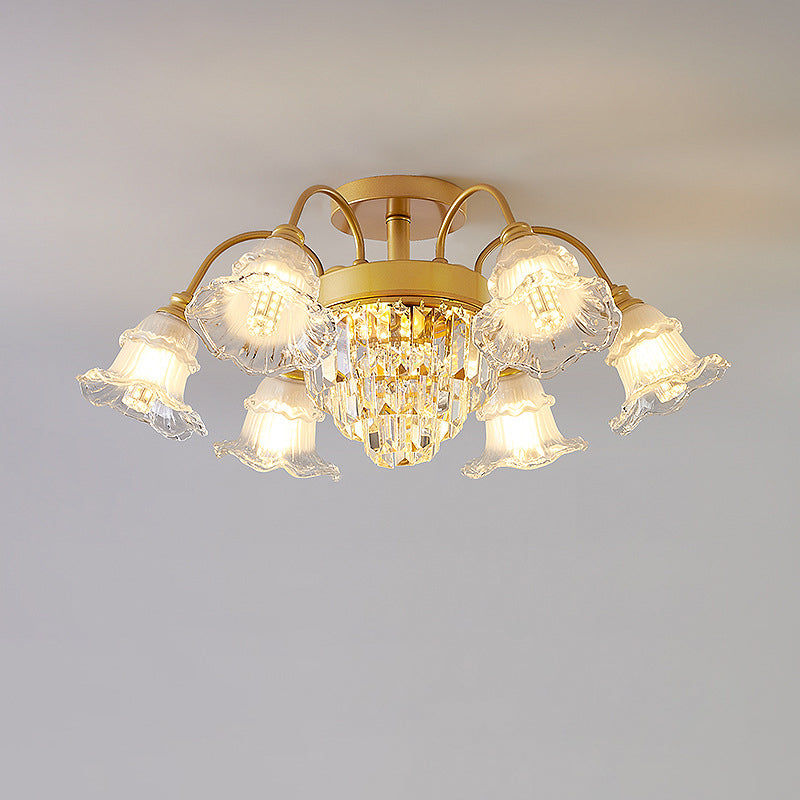 Moderne Luxus Blume Eisen Kristall Glas 3/6/8 Licht Semi-Flush Mount Deckenleuchte für Wohnzimmer 