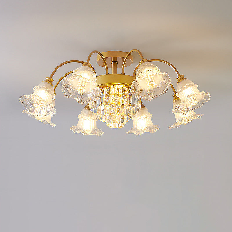 Moderne Luxus Blume Eisen Kristall Glas 3/6/8 Licht Semi-Flush Mount Deckenleuchte für Wohnzimmer 