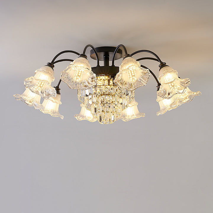 Moderne Luxus Blume Eisen Kristall Glas 3/6/8 Licht Semi-Flush Mount Deckenleuchte für Wohnzimmer 
