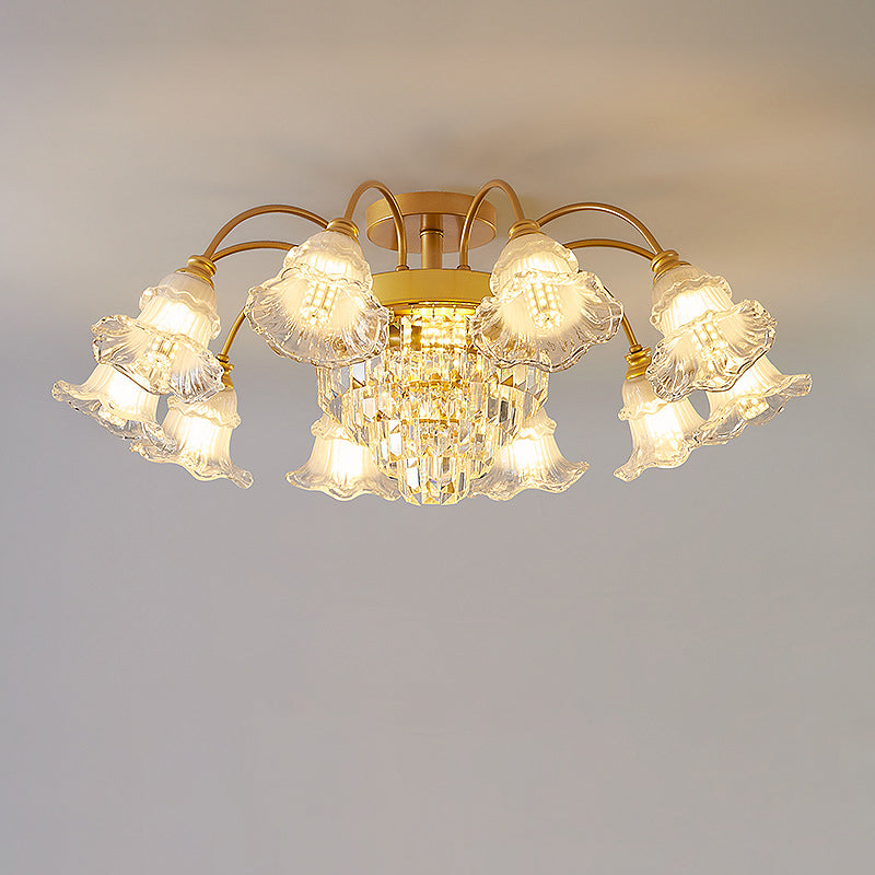 Moderne Luxus Blume Eisen Kristall Glas 3/6/8 Licht Semi-Flush Mount Deckenleuchte für Wohnzimmer 