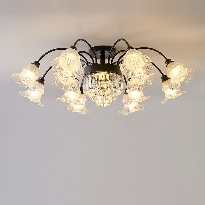 Moderne Luxus Blume Eisen Kristall Glas 3/6/8 Licht Semi-Flush Mount Deckenleuchte für Wohnzimmer 