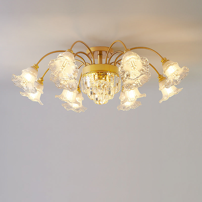 Moderne Luxus Blume Eisen Kristall Glas 3/6/8 Licht Semi-Flush Mount Deckenleuchte für Wohnzimmer 