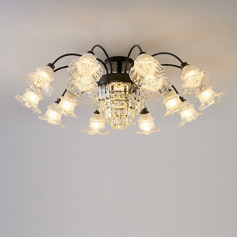 Moderne Luxus Blume Eisen Kristall Glas 3/6/8 Licht Semi-Flush Mount Deckenleuchte für Wohnzimmer 